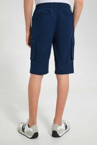 Redtag-Navy-Chino-Cargo-Short-Chino-Shorts-Senior-Boys-9 to 14 Years