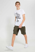 تنزيل الصورة على معرض الصور، Redtag-Olive-Chino-Cargo-Short-Chino-Shorts-Senior-Boys-9 to 14 Years
