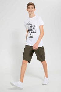 Redtag-Olive-Chino-Cargo-Short-Chino-Shorts-Senior-Boys-9 to 14 Years