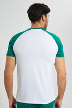 تنزيل الصورة على معرض الصور، Redtag-White-Raglan-Sleeve-T-Shirt-Raglan-T-Shirts-Men&#39;s-
