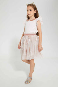 Redtag-Sequin-Skirt-With-Lurex-Tape-Skirts-Girls-2 to 8 Years