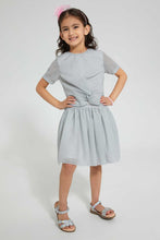 Load image into Gallery viewer, Redtag-Silver-Lurex-Front-Knot-Skirt-Set-Sets-Girls-2 to 8 Years
