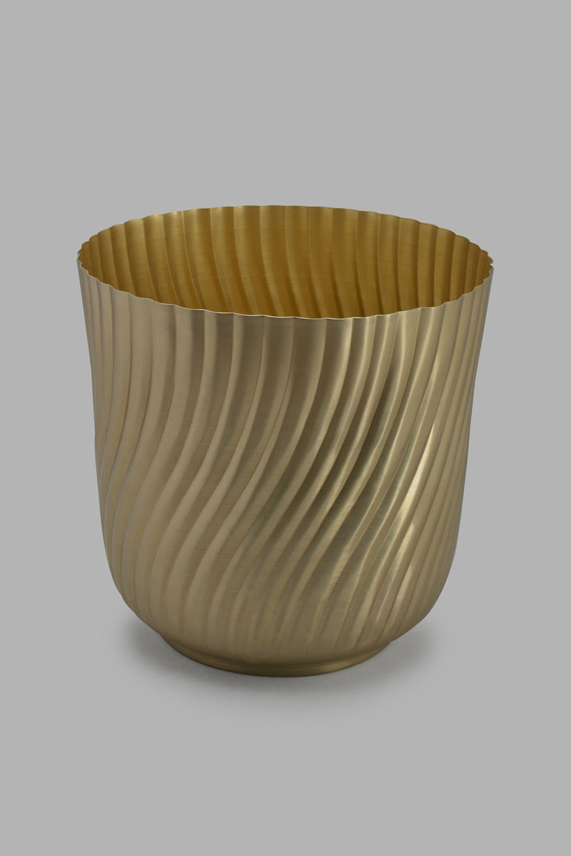 Redtag-Gold-Planter-With-Swisted-Pattern-Category:Plants-&-Flowers,-Colour:Gold,-Filter:Home-Decor,-HMW-HOM-Decorative-Accessories,-New-In,-New-In-HMW-HOM,-Non-Sale,-S22C,-Section:Homewares-Home-Decor-