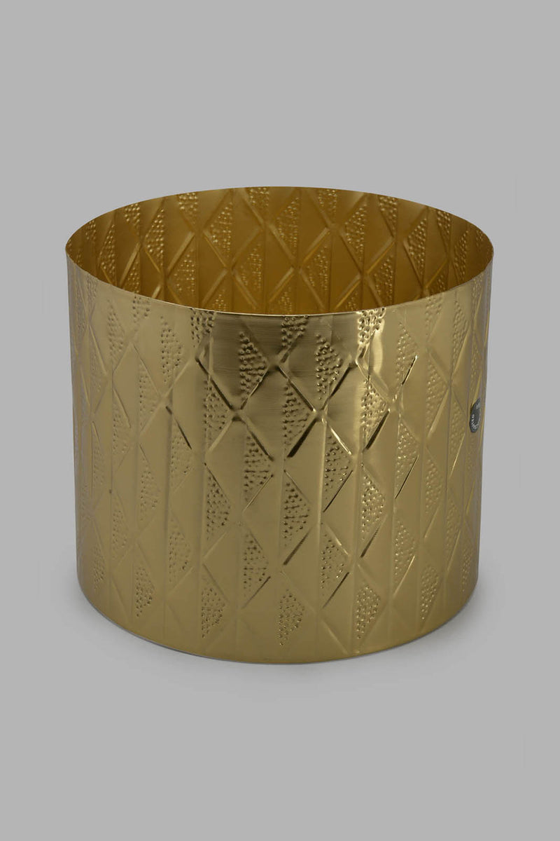 Redtag-Gold-Textured-Planter-Category:Plants-&-Flowers,-Colour:Gold,-Filter:Home-Decor,-HMW-HOM-Decorative-Accessories,-New-In,-New-In-HMW-HOM,-Non-Sale,-S22C,-Section:Homewares-Home-Decor-