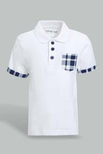 Load image into Gallery viewer, Redtag-White-Polo-With-Contrast-Fabric-On-Sleeve-Polo-Shirts-Infant-Boys-3 to 24 Months
