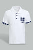 Redtag-White-Polo-With-Contrast-Fabric-On-Sleeve-Polo-Shirts-Infant-Boys-3 to 24 Months