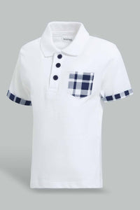 Redtag-White-Polo-With-Contrast-Fabric-On-Sleeve-Polo-Shirts-Infant-Boys-3 to 24 Months