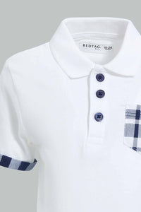 Redtag-White-Polo-With-Contrast-Fabric-On-Sleeve-Polo-Shirts-Infant-Boys-3 to 24 Months