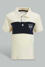 Load image into Gallery viewer, Redtag-Ecru-And-Navy-Cut-And-Sew-Polo-Polo-Shirts-Infant-Boys-3 to 24 Months
