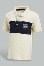 Load image into Gallery viewer, Redtag-Ecru-And-Navy-Cut-And-Sew-Polo-Polo-Shirts-Infant-Boys-3 to 24 Months
