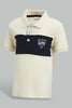 Redtag-Ecru-And-Navy-Cut-And-Sew-Polo-Polo-Shirts-Infant-Boys-3 to 24 Months