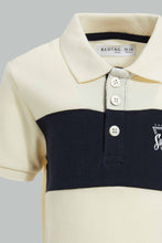 Load image into Gallery viewer, Redtag-Ecru-And-Navy-Cut-And-Sew-Polo-Polo-Shirts-Infant-Boys-3 to 24 Months
