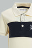 Redtag-Ecru-And-Navy-Cut-And-Sew-Polo-Polo-Shirts-Infant-Boys-3 to 24 Months