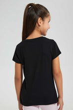 Load image into Gallery viewer, Redtag-Black-T-Shirt-With-Placment-Print-Graphic-T-Shirts-Girls-2 to 8 Years
