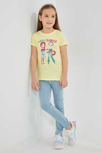 Redtag-Sky-Blue-T-Shirt-With-Placment-Print-Graphic-T-Shirts-Girls-2 to 8 Years