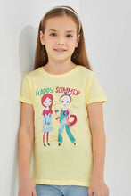 Load image into Gallery viewer, Redtag-Sky-Blue-T-Shirt-With-Placment-Print-Graphic-T-Shirts-Girls-2 to 8 Years
