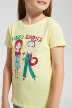 Load image into Gallery viewer, Redtag-Sky-Blue-T-Shirt-With-Placment-Print-Graphic-T-Shirts-Girls-2 to 8 Years
