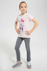 Redtag-Pale-Pink-T-Shirt-With-Placment-Print-Graphic-T-Shirts-Girls-2 to 8 Years