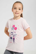 Load image into Gallery viewer, Redtag-Pale-Pink-T-Shirt-With-Placment-Print-Graphic-T-Shirts-Girls-2 to 8 Years
