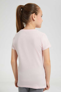 Redtag-Pale-Pink-T-Shirt-With-Placment-Print-Graphic-T-Shirts-Girls-2 to 8 Years