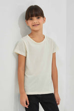 Load image into Gallery viewer, Redtag-Cream-Girls-Jacquard-T-Shirt-Plain-T-Shirts-Girls-2 to 8 Years
