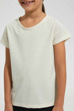 Load image into Gallery viewer, Redtag-Cream-Girls-Jacquard-T-Shirt-Plain-T-Shirts-Girls-2 to 8 Years
