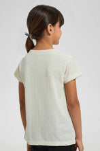 Load image into Gallery viewer, Redtag-Cream-Girls-Jacquard-T-Shirt-Plain-T-Shirts-Girls-2 to 8 Years
