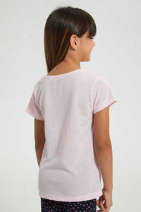 Redtag-Pink-Girls-Jacquard-T-Shirt-Plain-T-Shirts-Girls-2 to 8 Years