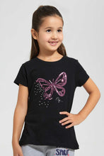 Load image into Gallery viewer, Redtag-Black-Girls-Sequins-T-Shirt-Embellished-T-Shirts-Girls-2 to 8 Years
