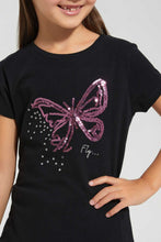 Load image into Gallery viewer, Redtag-Black-Girls-Sequins-T-Shirt-Embellished-T-Shirts-Girls-2 to 8 Years
