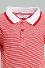 Load image into Gallery viewer, Redtag-Red-Yd-Pin-Striped-Polo-Short-Slv-With-Color-Tipping-Polo-Shirts-Infant-Boys-3 to 24 Months

