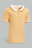 Redtag-Yellow-Yd-Pin-Striped-Polo-Short-Slv-With-Color-Tipping-Polo-Shirts-Infant-Boys-3 to 24 Months