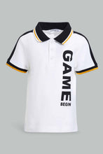 Load image into Gallery viewer, Redtag-White-Pique-Polo-With-Tipping-Collar-And-Placement-Print-Polo-Shirts-Infant-Boys-3 to 24 Months
