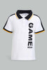 Redtag-White-Pique-Polo-With-Tipping-Collar-And-Placement-Print-Polo-Shirts-Infant-Boys-3 to 24 Months