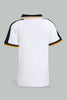 Redtag-White-Pique-Polo-With-Tipping-Collar-And-Placement-Print-Polo-Shirts-Infant-Boys-3 to 24 Months