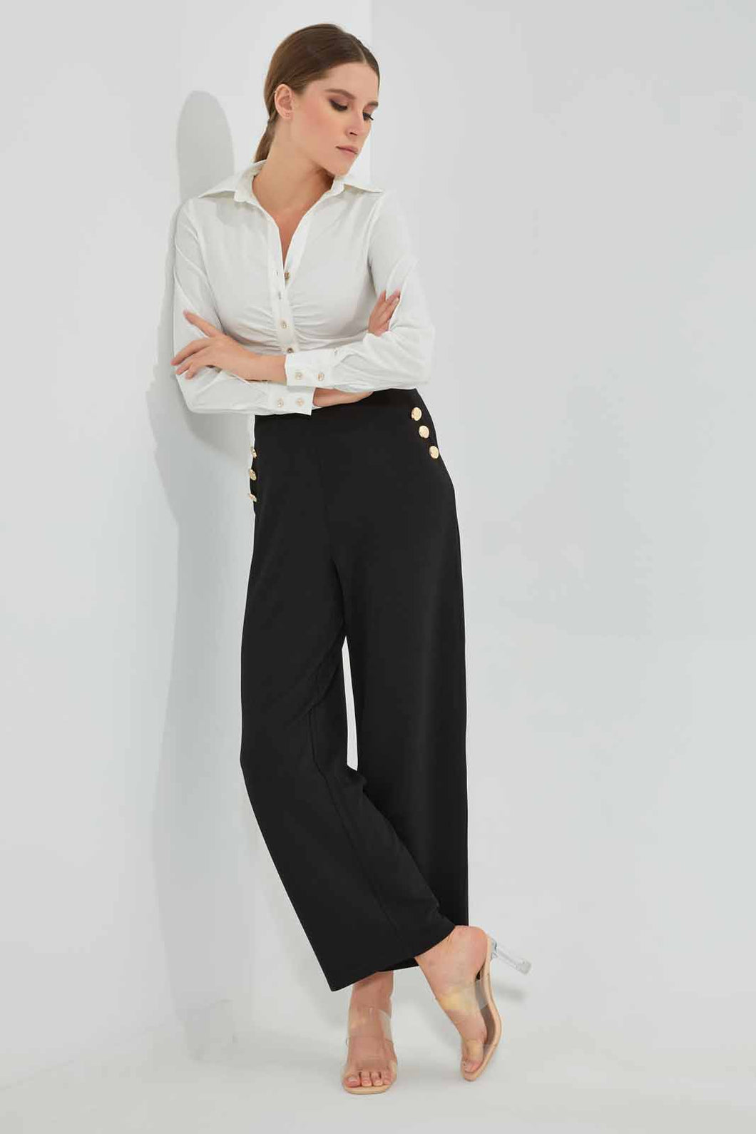 Redtag-Black-Tappered-Trousers-With-Button-Detailing-Trousers-Women's-