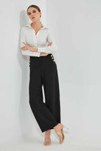 Load image into Gallery viewer, Redtag-Black-Tappered-Trousers-With-Button-Detailing-Trousers-Women&#39;s-
