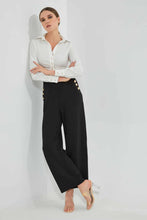 تنزيل الصورة على معرض الصور، Redtag-Black-Tappered-Trousers-With-Button-Detailing-Trousers-Women&#39;s-
