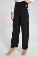 Load image into Gallery viewer, Redtag-Black-Tappered-Trousers-With-Button-Detailing-Trousers-Women&#39;s-
