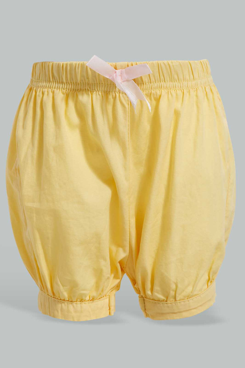 Redtag-Yellow-Short-Denim-Shorts-Infant-Girls-3 to 24 Months