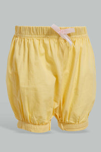 Redtag-Yellow-Short-Denim-Shorts-Infant-Girls-3 to 24 Months