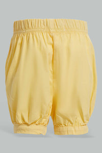 Redtag-Yellow-Short-Denim-Shorts-Infant-Girls-3 to 24 Months