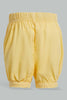 Redtag-Yellow-Short-Denim-Shorts-Infant-Girls-3 to 24 Months