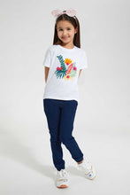 Load image into Gallery viewer, Redtag-White-Girls--T-Shirt-With-Chest-Applique-Work-Embellished-T-Shirts-Girls-2 to 8 Years
