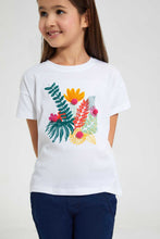 Load image into Gallery viewer, Redtag-White-Girls--T-Shirt-With-Chest-Applique-Work-Embellished-T-Shirts-Girls-2 to 8 Years
