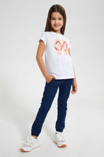 Load image into Gallery viewer, Redtag-White-Girls--T-Shirt-With-Chest-Applique-Work-Embellished-T-Shirts-Girls-2 to 8 Years
