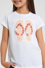 Load image into Gallery viewer, Redtag-White-Girls--T-Shirt-With-Chest-Applique-Work-Embellished-T-Shirts-Girls-2 to 8 Years
