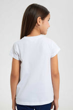 Load image into Gallery viewer, Redtag-White-Girls--T-Shirt-With-Chest-Applique-Work-Embellished-T-Shirts-Girls-2 to 8 Years
