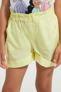 Redtag-Yellow-Girls-Short-Casual-Shorts-Girls-2 to 8 Years