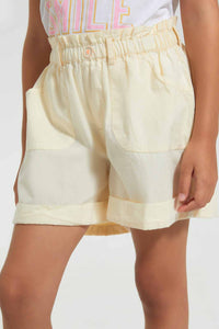 Redtag-Beige-Girls-Short-Casual-Shorts-Girls-2 to 8 Years